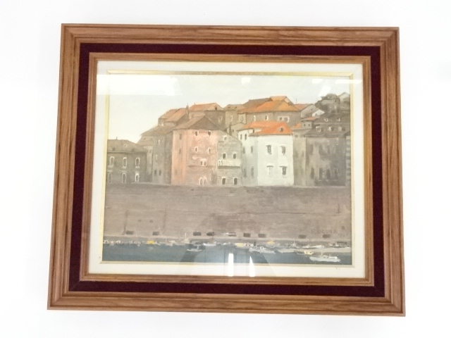 JAPANESE FRAMED OLD PAINTING / HAND-PAINTED / DUBROVNIK / ARTISTS WORK